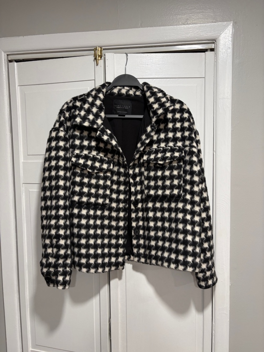 Sanctuary Black & White Houndstooth Teddy Jacket